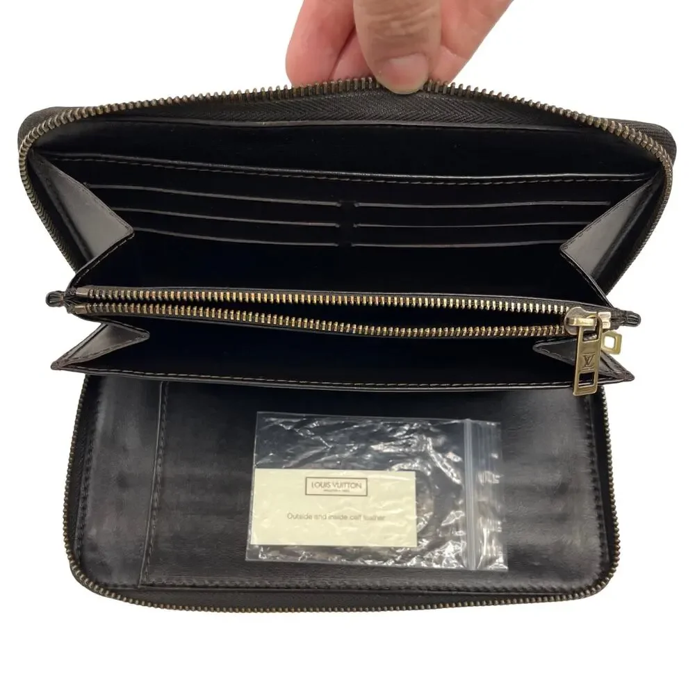 Louis Vuitton Utah Zippy Organizer Brown Leather Wallet Zip Around LV Unisex